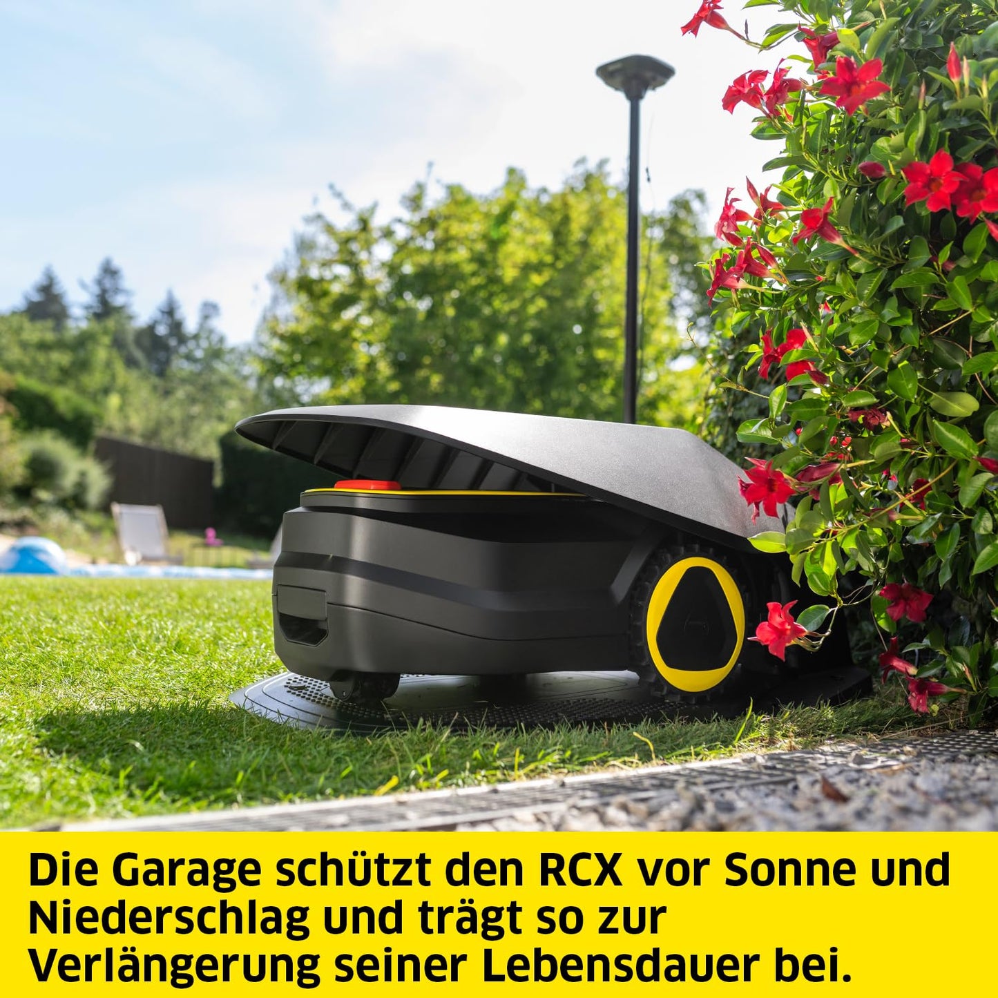 Kärcher Garage für RCX Mähroboter mit aufklappbarem Dach – Schwarz
