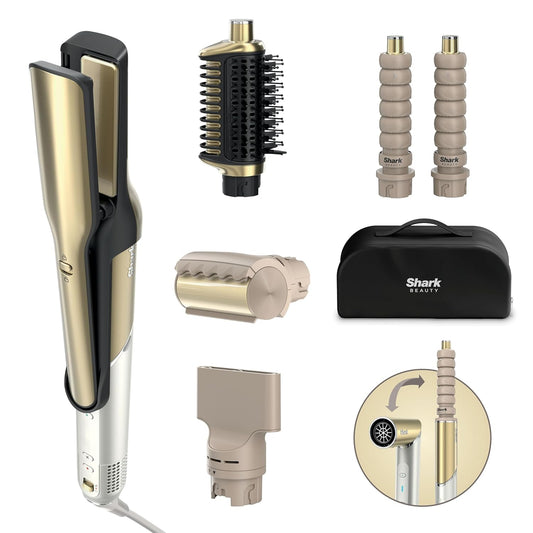 Shark Glam Multistyler und Haartrockner für glatte Haare, Wellen und Locken, mit hitzekontrollierter Keramik, Gloss-Lock-Technologie und 5 Styling-Aufsätzen inkl. Silki, Glossi, HD6051SEU