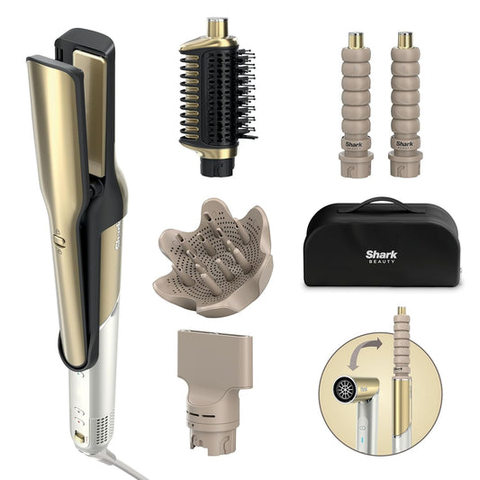 Shark Glam Multistyler und Haartrockner für glatte Haare, Wellen und Locken, mit hitzekontrollierter Keramik, Gloss-Lock-Technologie und 5 Styling-Aufsätzen inkl. Silki, Glossi, HD6051SEU